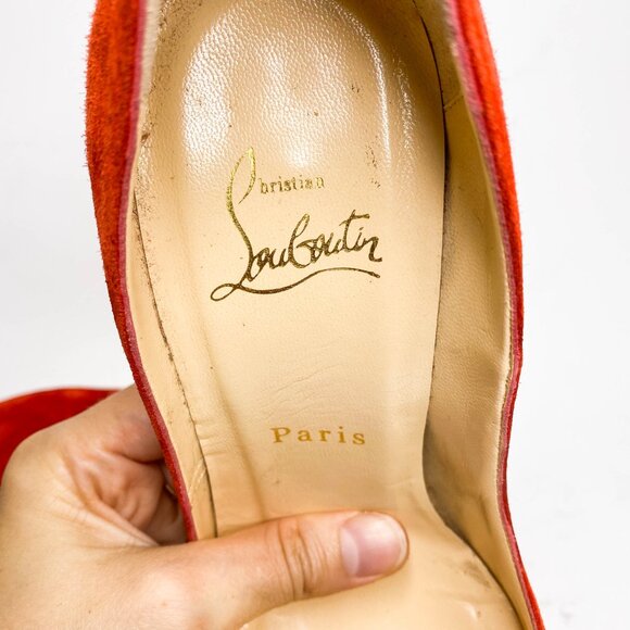 Christian Louboutin Fiery Red Peep-Toe Heels - Picture 9 of 10